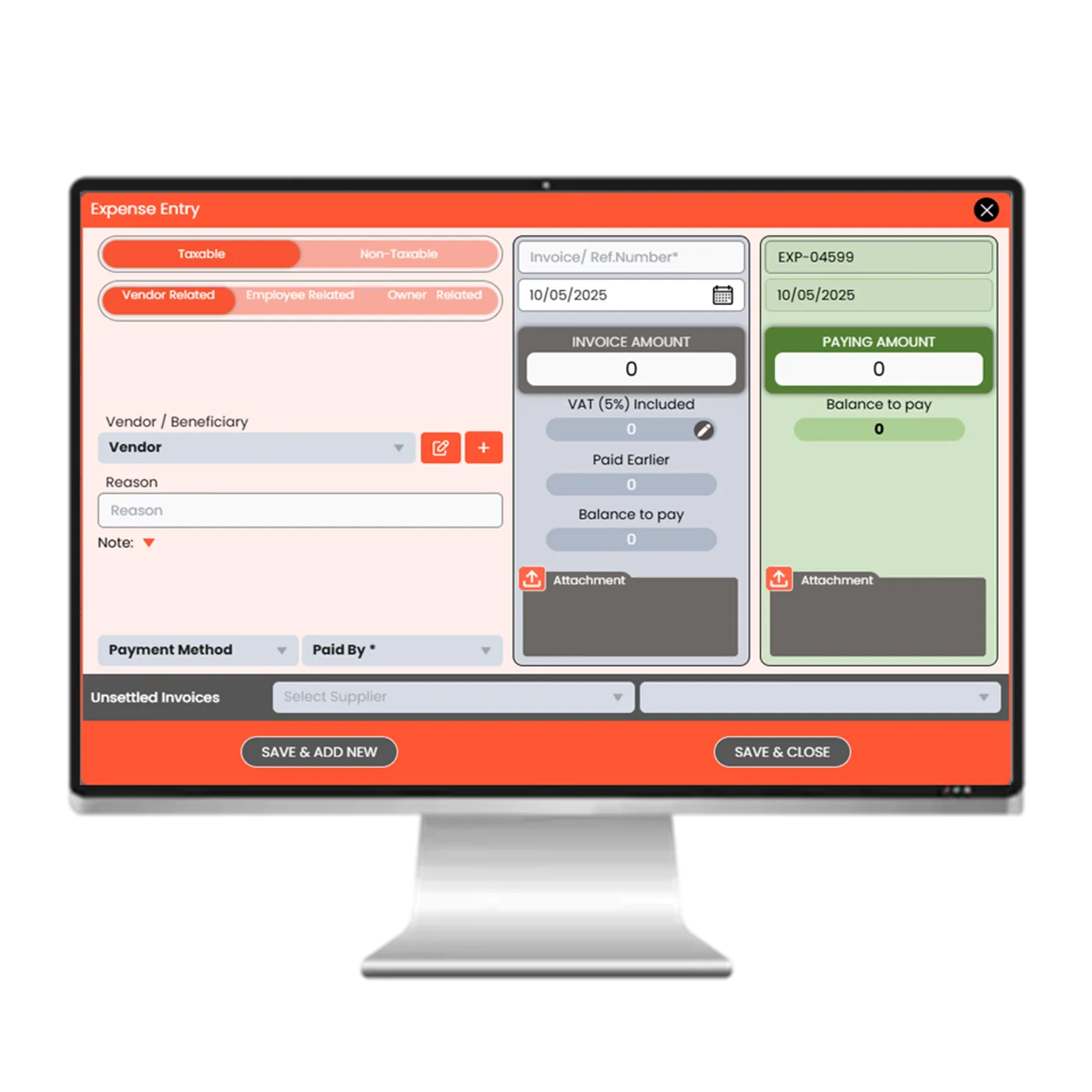 BrixPOS Expense management screen